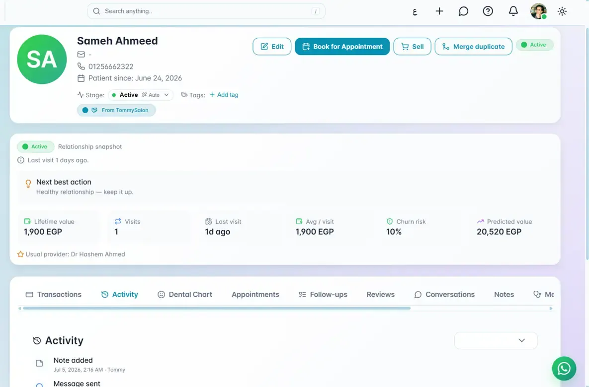 Customer records: history, notes, balances and follow-ups